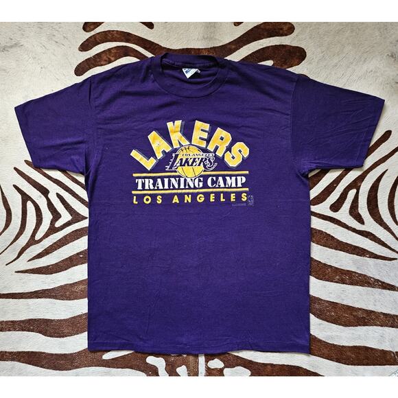 Vintage 90s LOS ANGELES LAKERS Training Camp Single Stitch Shirt Sz XL - Picture 1 of 7